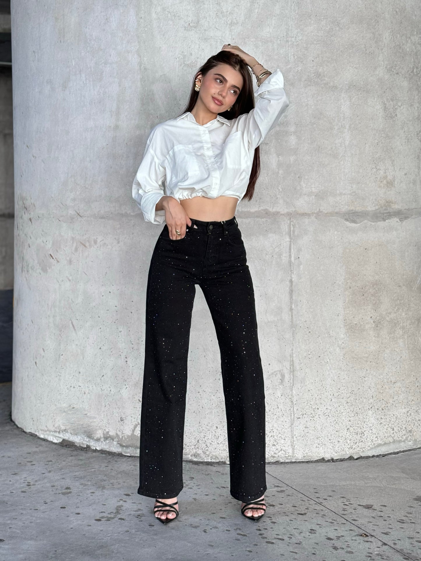 WIDE LEG NEGRO BRILLOS