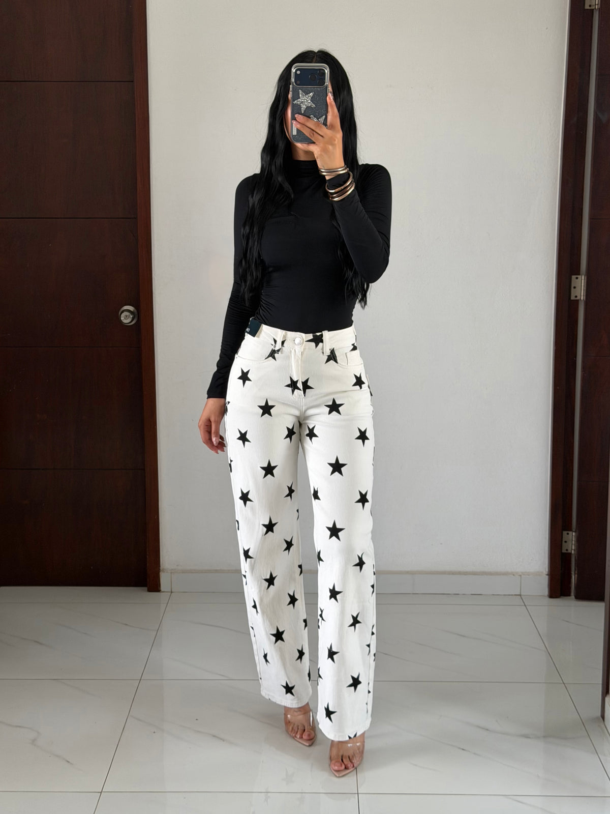 WIDE LEG ESTRELLAS BLANCO NEGRO