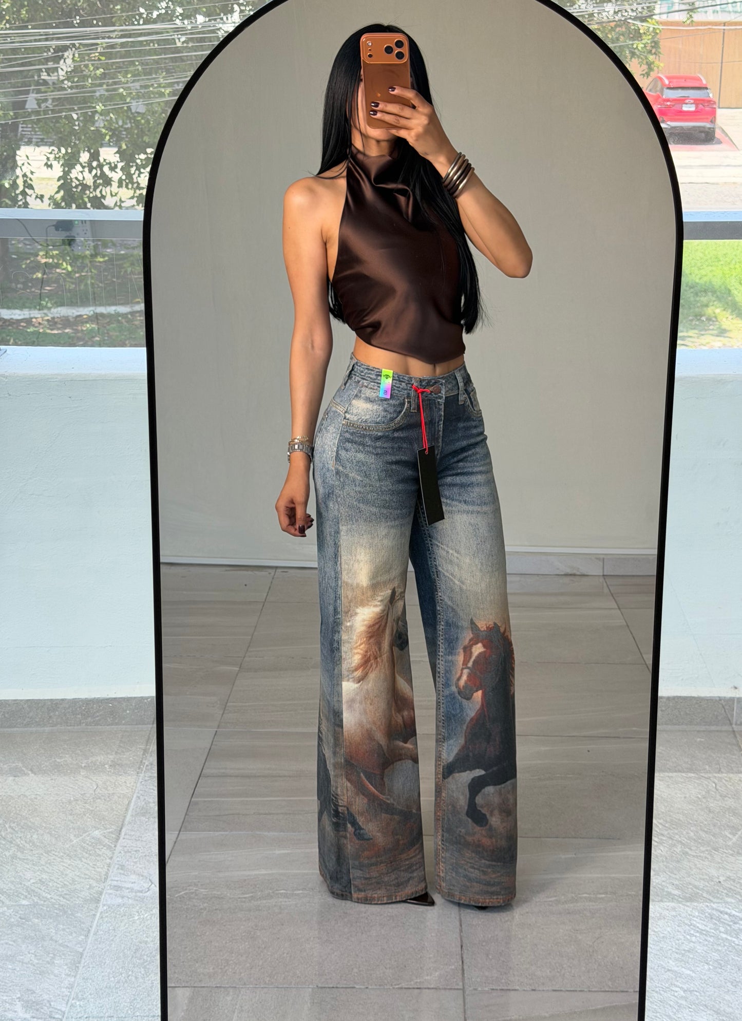 WIDE LEG HORSE JEANS VIBRANT MIU DARK