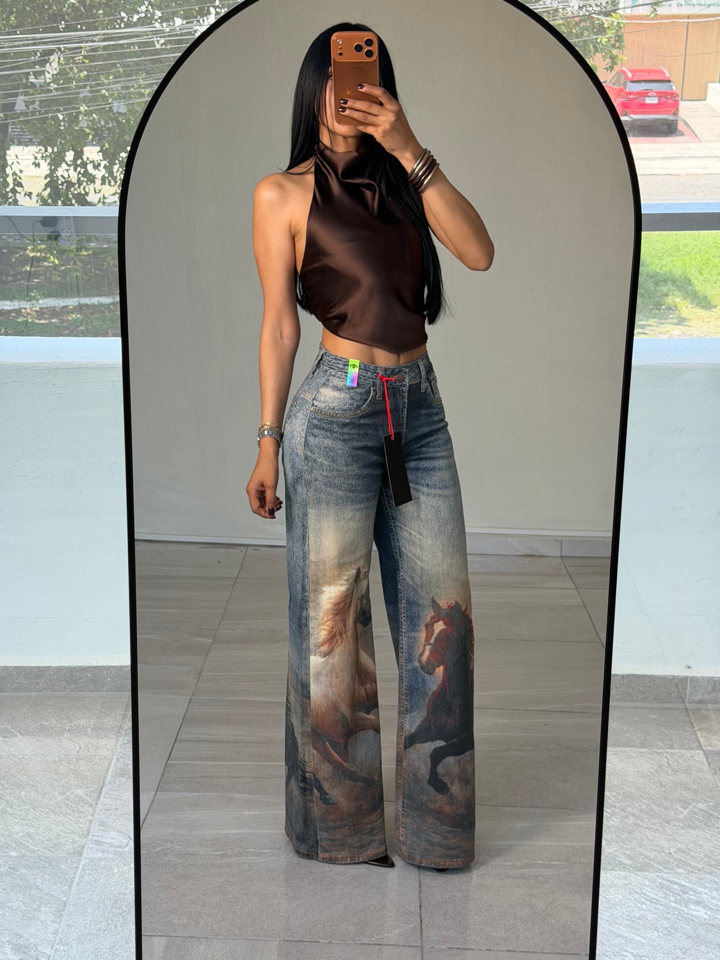WIDE LEG HORSE JEANS VIBRANT MIU DARK