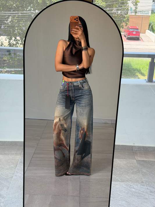 WIDE LEG HORSE JEANS VIBRANT MIU DARK