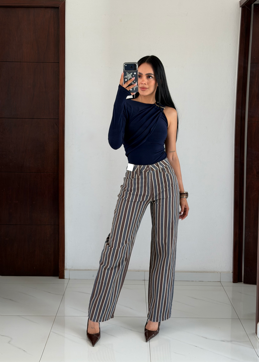 WIDE LEG LINEAS CAFE/AZUL