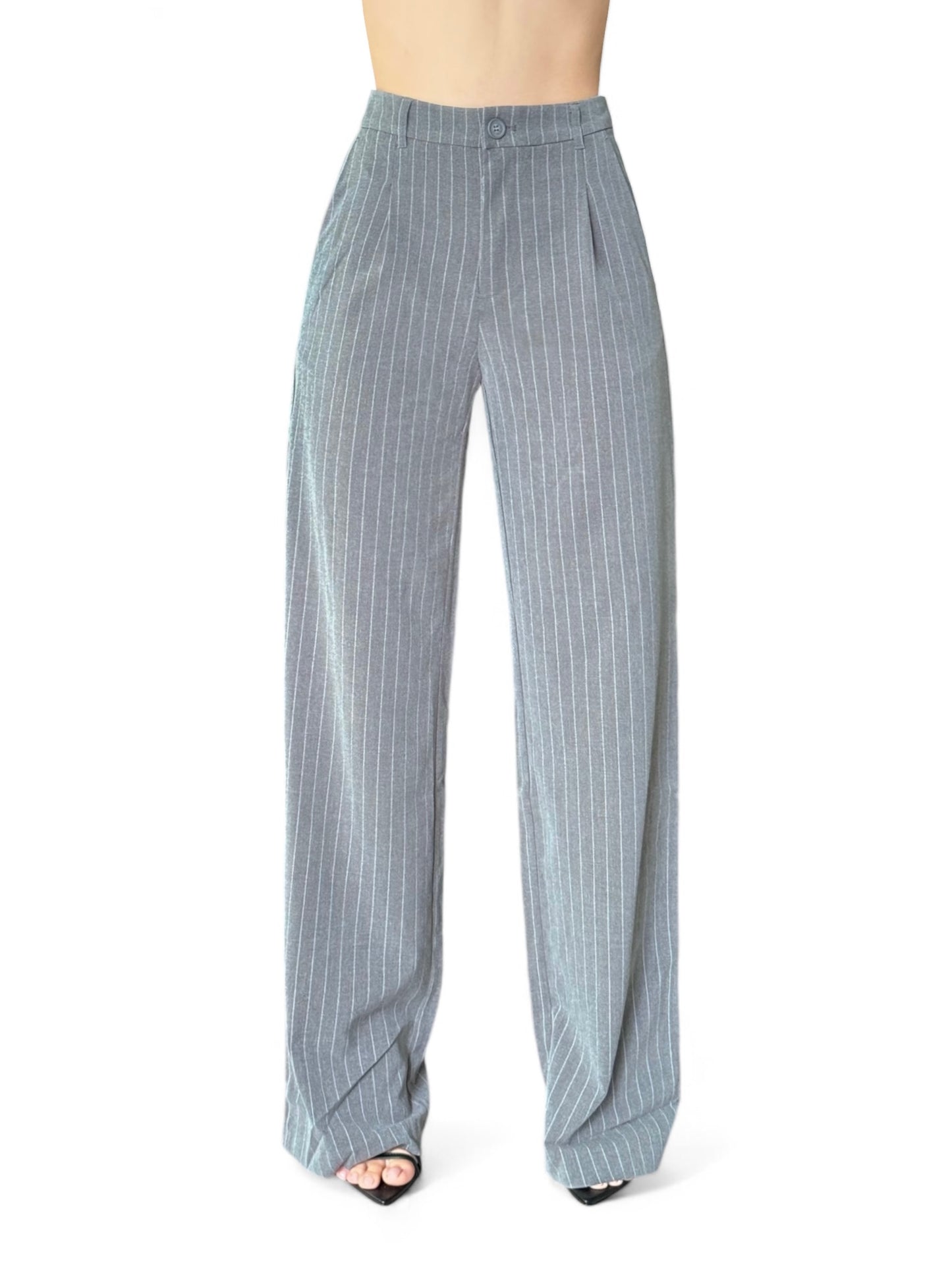 PANTALÓN DE VESTIR GRIS LÍNEAS