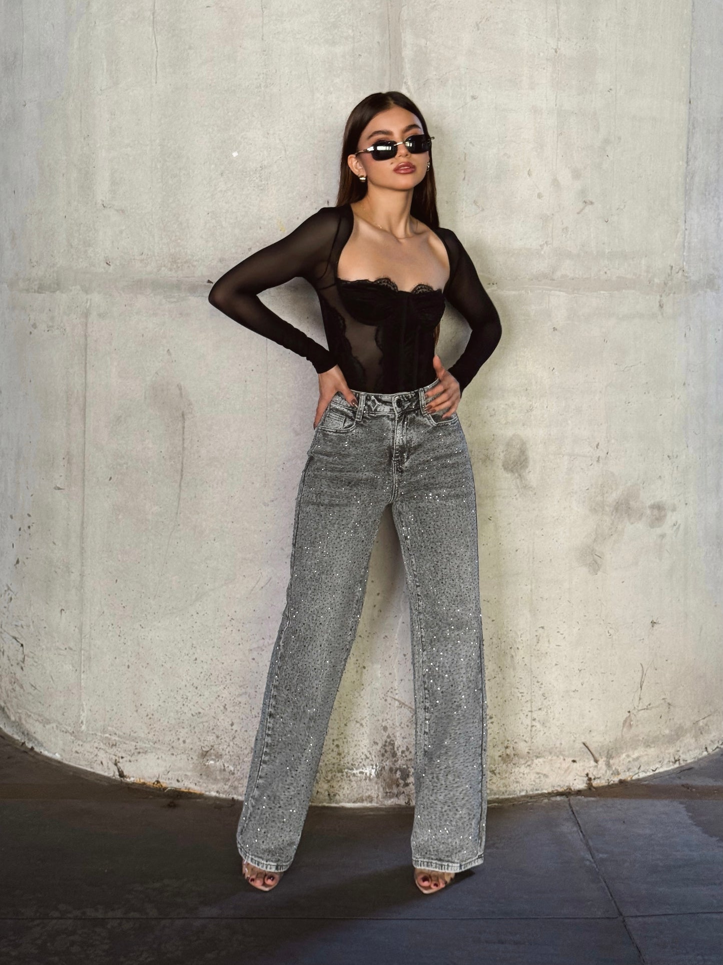 WIDE LEG GRIS BRILLOS