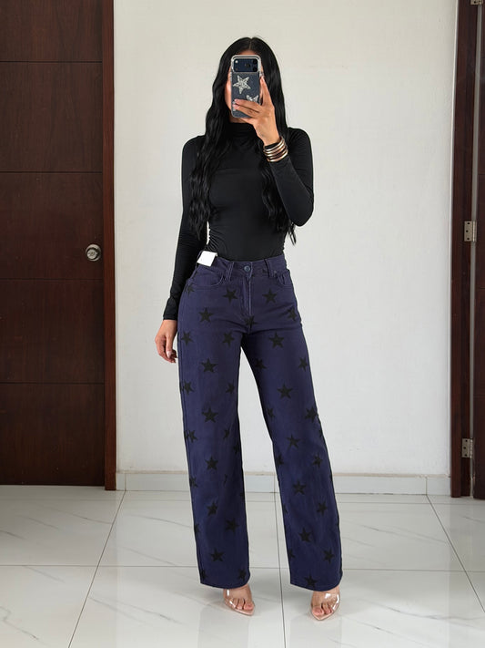 WIDE LEG ESTRELLAS AZUL MARINO